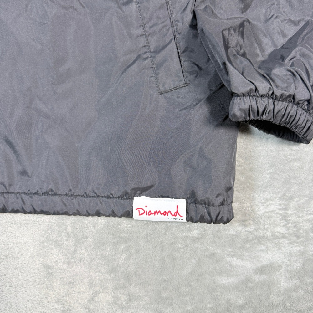 Diamond Supply Co Mens 3XL Coaches Jacket Black Logo Snap Front Windbreaker - Picture 2 of 10